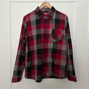 Anchor Blue Shirt Mens Medium Red Gray Plaid Button Up Long Sleeve Cotton